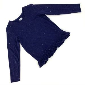 Mexx Kids Girls Navy Ruffle Hem Cotton Sweatshirt with Sparkles, 14